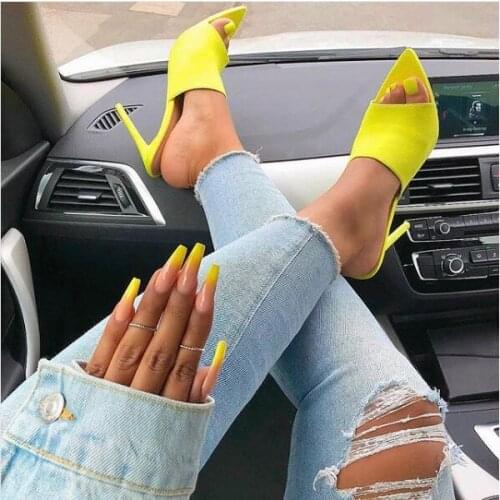 Fashion Gladiator Thin High Heels Solid Neon Jelly Sandals Open Toe Summer Slippers Slip-On Comfortable Shoes For Women