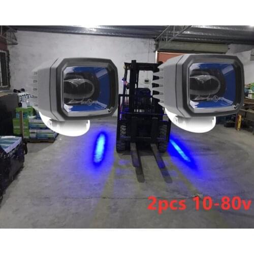 2pcs 3Inch 10-80v E9 IP66 9W BLUE Flood Beam LED Forklift safety line zone Red Danger zone LED forklift warning light bluezone