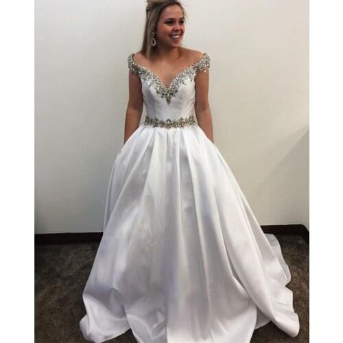 Muslim African Evening Dresses Satin Prom Dresses with Pockets Off the Shoulder Sleeveless Cheap Party Gowns Vestidos Largos