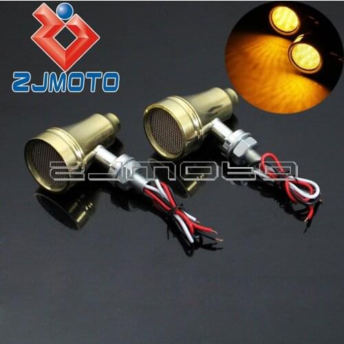 Universal Motorcycle LED Turn Signals Indicators Turn Signal Light Amber Blinkers Light 12V Brass For Honda Bobber Chopper