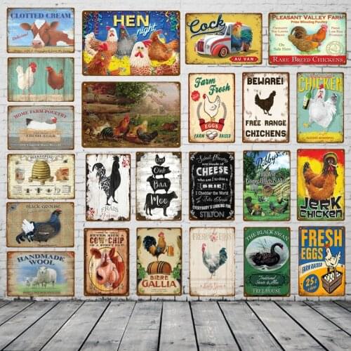Fresh Eggs Chicken Metal Sign Beef Cow Wool Duck Meat Collection Tin Poster Vintage Wall Plaque Painting Craft Farm House Decor