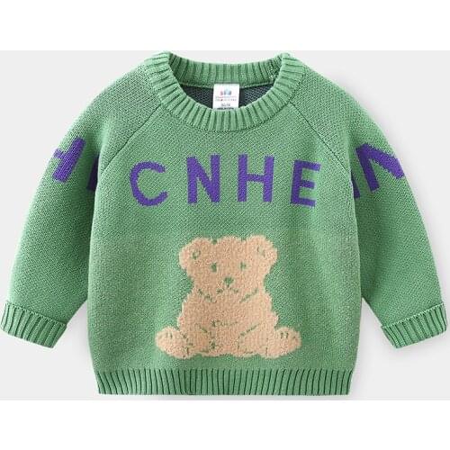 Toddler Boys Sweaters Childrens Regular Casual O-Neck Autumn Outwear Kids Korean Bear Letter Sweater 2-7 Y Boy Winter Clothes