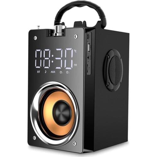 T3 Outdoor Portable Bluetooth Speaker Wireless Subwoofer Speaker Sound Effect Music Center Supports LED Clock Display FM/USB/AUX
