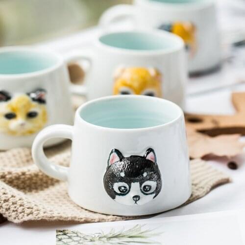 Fun 3D cat head ceramic coffee cup Simple and cute cartoon pet dog ceramic mug
