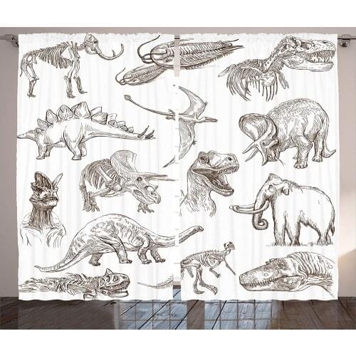 Jurassic Curtains Arrangement of Various Dinosaurs Illustrations Skeleton Biology Historic Living Room Bedroom Window Drapes