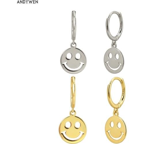 ANDYWEN 100% 925 Sterling Silver Smile Pendiente Drop Earring Dangle Charm Slim 2020 Fine Rock Punk Women Luxury Crystal Jewelry