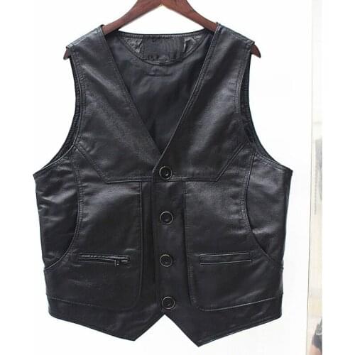 Multi Pocket Waistcoat Cowhide Mens Suit Dress Vest Genuine Leather Weskit Vest For Big and Tall Man Real Leather Blazer Vest