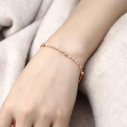 2mm Marina Stick Bead Link Chain Bracelet for Women Girl 585 Rose Gold Bracelet Elegant Fashion Jewelry Gifts CB11A