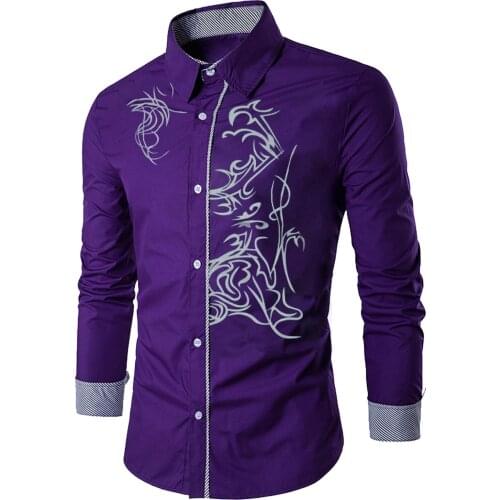 53# Stylish Western Cowboy Shirt Men Brand Design Print Slim Fit Casual Long Sleeve Shirts Mens Wedding Party Shirt For Male