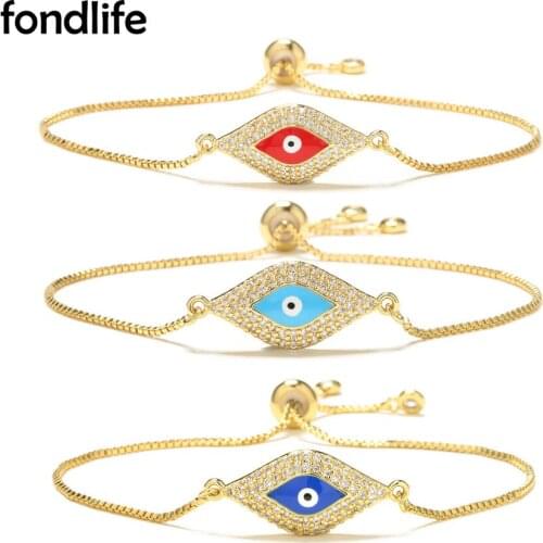 AAA Multicolor Cubic Zirconia Crystal Brass Evil Eye Charm Bracelet Women Girl 2021 New Fashion Red Blue Eyes Chain Jewelry Gift