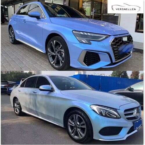 Auto PVC Full Body Magic Candy Color Flip Grey Bule Car Glossy Air Bubble Free Car Wrapping Film Vinyl