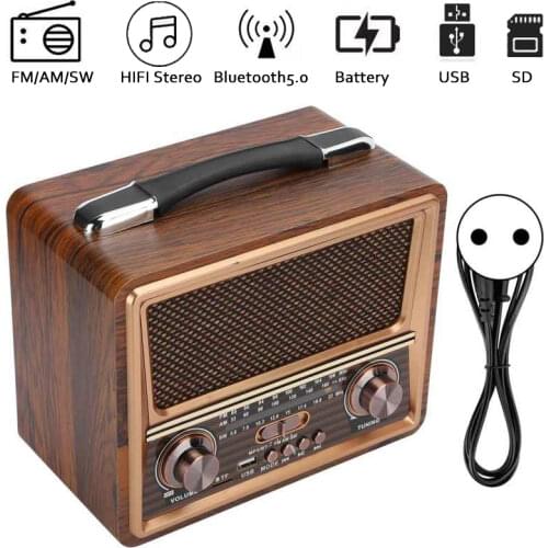 Radio 110/220V Adjustable FM/AM/SW Radior Rechargeable SUPPORT Usb/sd/tf Mp3 Player Portable Wooden Wireless Bluetooth Speake