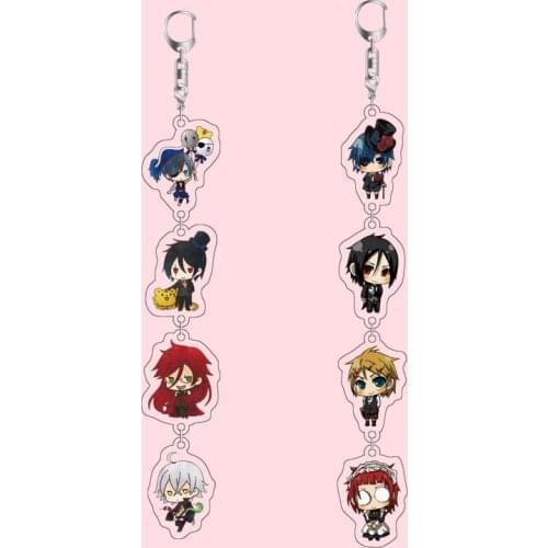 Black Butler Sebastian Long Acrylic Cute New Anime String Keychain For Men Male Female Women Key Ring Jewelry Drop Shipping