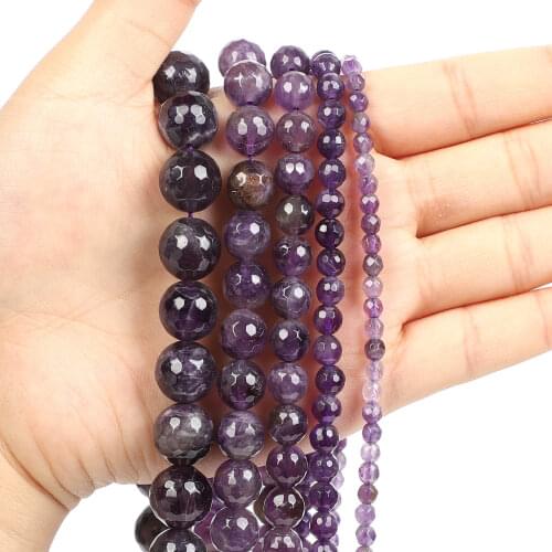 Natural Stone Beads Cut Surface Amethyst Quartz Loose Beads for Jewelry Making Needlework DIY Bracelet Strand 4-12 MM