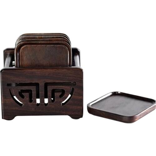 7pcs Wooden Square Drink Coasters for Tea Coffee Beer Mug Wine Glass with Holder Barware Kitchen Dining Accessories