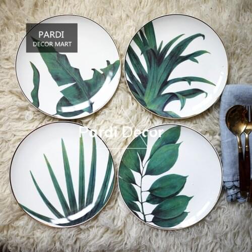 Hot new Tropical plants plate gold inlay dessert plate Western-style dinnerware 1pc/lot