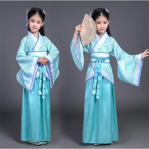 Children Traditional Chinese New Year Christmas Costume Vintage Ethnic Stage Performance Folk Dance Hanfu Dress for Girls