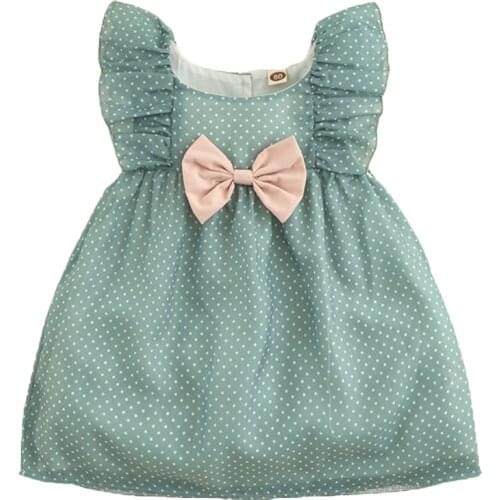 Summer Sweet Baby Dress Children Dot Pattern Sleeveless Ball Gown Dress Green Kids Clothing