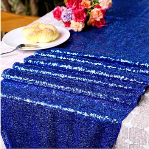 LQIAO 30x180cm Sequin Table Runner Royal Blue, Sparkly Sequin Fabric Rectangle Round Table Wedding Party DIY Runner 72in Long