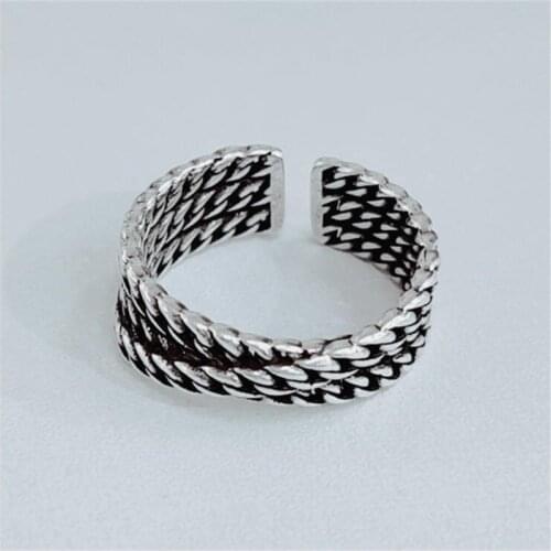 Fashion Personality Braided Chain Shape 925 Sterling Silver Jewelry Retro Thai Silver Jewelry Opening Rings R705