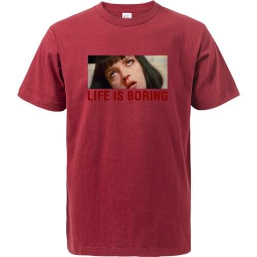 2019 Summer T Shirts Pulp Fiction Life Is Boring Print Tops Tees Casual High Quality Cotton Fashion Fitness Men Short Sleeve Tee