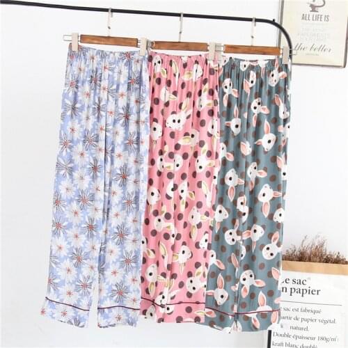 Man-made cotton pajamas women spring and autumn trousers home pants loose cotton thin cotton pants loose