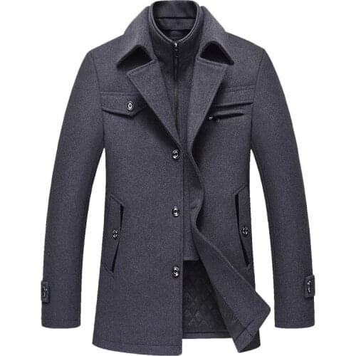 Men Blends Coats Autumn Winter New High Quality Solid Color Mens Wool Coat Male Fashion Wool Coat Tops