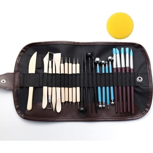 24pcs Set Clay Sculpture Tools Add Bag Creativity Style Clay Tools Clay Pottery Tools Sponge ball Stick Pottery & Ceramics Tools