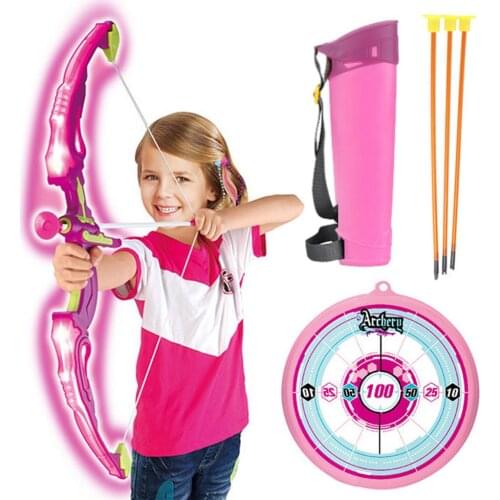 Bow Arrow Set For Kids With Led Flash Lights Archery Set 3 Suction Cups Arrows Outdoor Toys For Children 3-12 Years Old