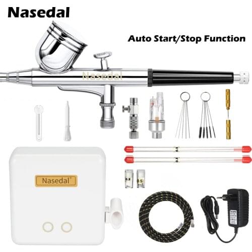 Nasedal NT-22B 0.3mm 7cc Dual-Action Airbrush Auto-Stop Function Airbrush Compressor Spray Gun for Model Cake Nail Art Car
