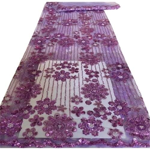 Latest Beaded and Sequins French Tulle Lace Fabric Embroidered French Tulle African Lace Fabric for Women Dress dx66-597