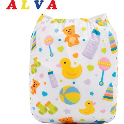 ALVABABY 2021 New Positioned Cute Cloth Diaper for Baby Washable Nappy with Microfiber Insert