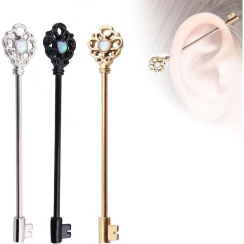 Wholesale Fashion Key Style Ear Industrial Barbell Scaffold Bar Barbell Cartilage Eearring Body Jewelry Industrial Piercing