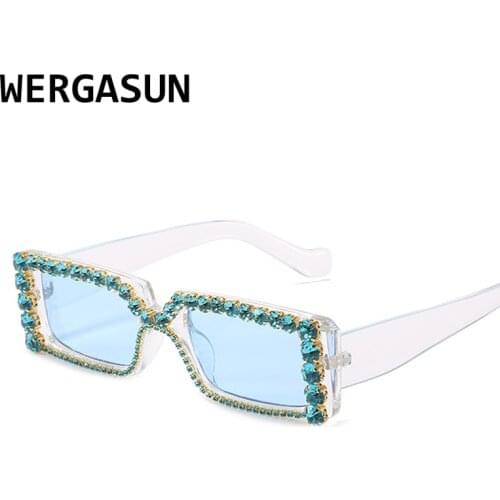WERGASUN Rectangular Sunglasses Women Luxury Brand Designer Sun Glasses Crystal Sexy Frame Rhinestone Eyewear Oculos