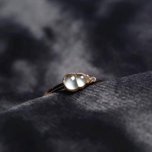 New original natural high ice chalcedony gourd opening adjustable ring Chinese retro charm womens brand silver jewelry