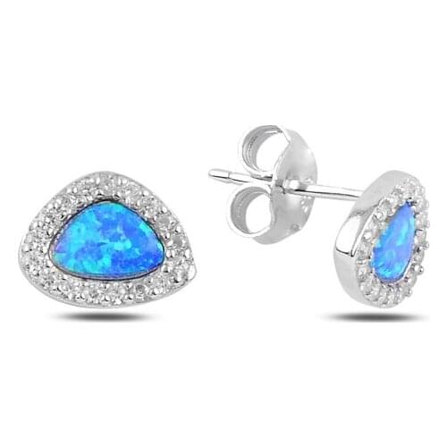Silver 925 Sterling Asymmetric Opal & Zircon Crystal Earrings