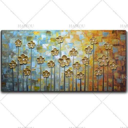 Modern Modular Picture Canvas Painting Gold Flower Wall Art Home Decoration No Frame Room Decor 1 Piece