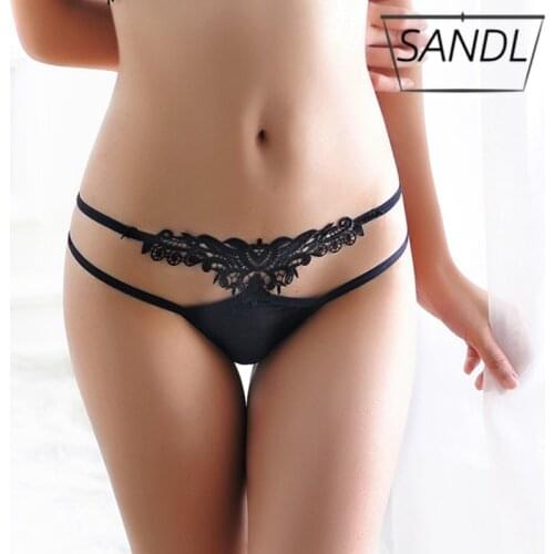 SANDL Womens Underwear Lace Low-Rise G-String Thong Sexy Transparent Briefs Bandage Bouncy Lady Underpants Nylon Lingerie 1Pcs
