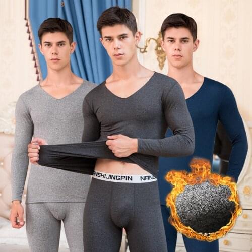 New Sale Men Winter Cotton Trackless Thermal Undershirts Suit Invisible V-neck Warm Thicken Long Johns Sets Seamless Underwear