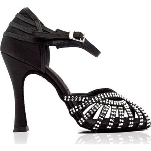 Black Crystal Women Dance Shoes New Latin Dancing Shoes Girls 9cm Latin Salsa Balllroom Party Dance Shoes Practice Dancing Shoes