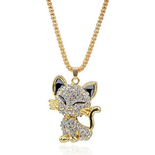 Korean Long Necklace for Women Fox Shape Diamante Pendant Sweater Chain Accessories Golden Fashion Jewelry