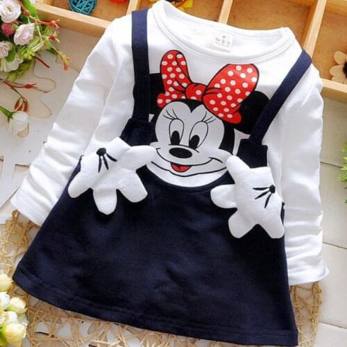 Spring and Autumn Childrens Dress 2020 New Childrens Stitching Baby Dress Long Sleeve Minnie Print Pattern Baby Cotton Dress