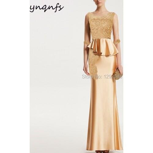 YNQNFS MD286 Satin Lace 3/4 Sleeve Party Guest Wear Sheath Mother of Bride Dresses Robe Cocktail Evening Long 2019
