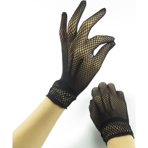 Women Lace Gloves Summer Driving Dance Gloves Mesh Fishnet Glove for Girls Black White Mittens Guantes
