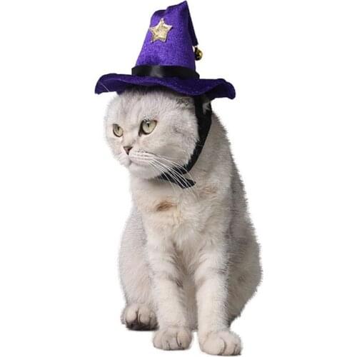 1pc Cute Adjustable Purple Star Pet Cat Dog Halloween Costume Cosplay Wizard Sharp Hat Cap Pet Masquerade Party Birthday Gift