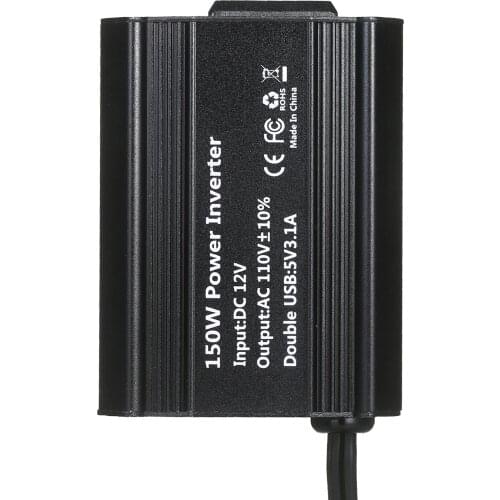 150W Portable Power Inverter DC 12V to AC 110V Car Inverter Converter Transformer with 1 AC Outlet Dual USB Ports