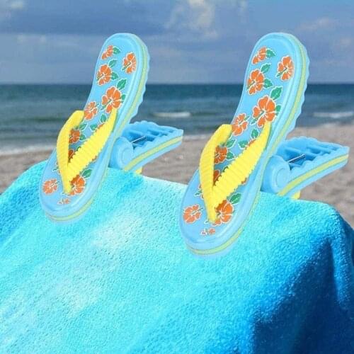 4 Pack Beach Towel Clips Plastic Cute Slippers Sunbed Beach Pegs Large Sized Laundry Pegs for Holiday Beach Pool