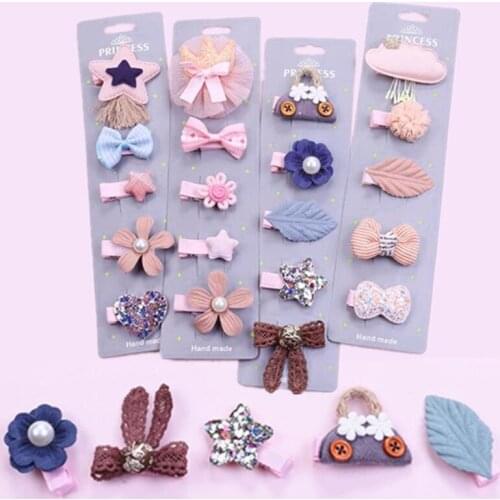 5 Pcs/Set Cartoon Crown Bow Girls Fashion Cute Hair Pins Handmade Princess Barrettes Kids Hair Accessories