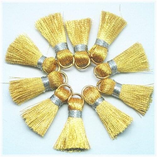 50pcs Small golden tassel pendants with circle rings for charms womens bracelets garments mobile decorations size 20mm length n