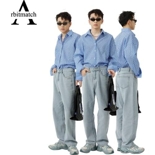 Arbitmatch Men Jeans Hip Hop Style Harajuku Streetwear Oversize Long Man Pants Washed Aged Baggy Jeans Vintage Denim Trousers